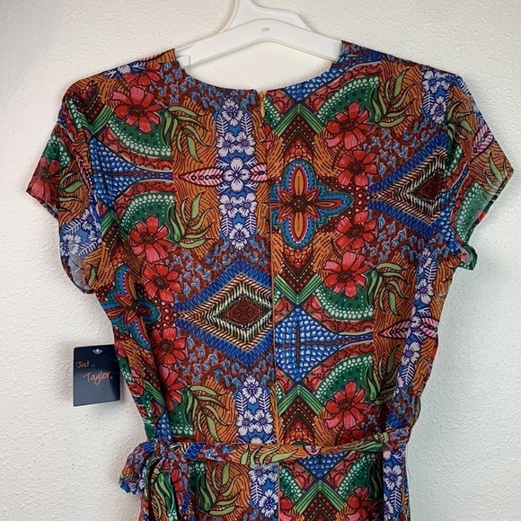 Just… Taylor faux wrap flutter sleeve tribal floral chiffon maxi dress lined EUC - Picture 9 of 14